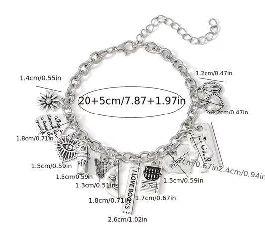 K-Plated Alloy ICAN Letter Music Note & Moon/Butterfly/Pendant Charms Bracelet with Retro Style 1pc Suitable for Daily Wear & Vacation, 🌺Year-Round Accessory Gift for Sisters, Couples, Musicians $6.00🦋