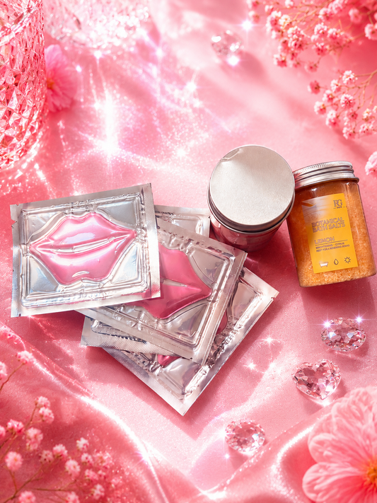 4PCS Crystal Collagen Lip Mask Lips 👄 Plumper Pink Lip Patches Moisture Nourishing Essence Korean Cosmetics Skin Care for Beauty/ WITH 2 FREE  Rainbow Color Body Scrub Bath Salt/Foot Soak Salt ONLY With Order